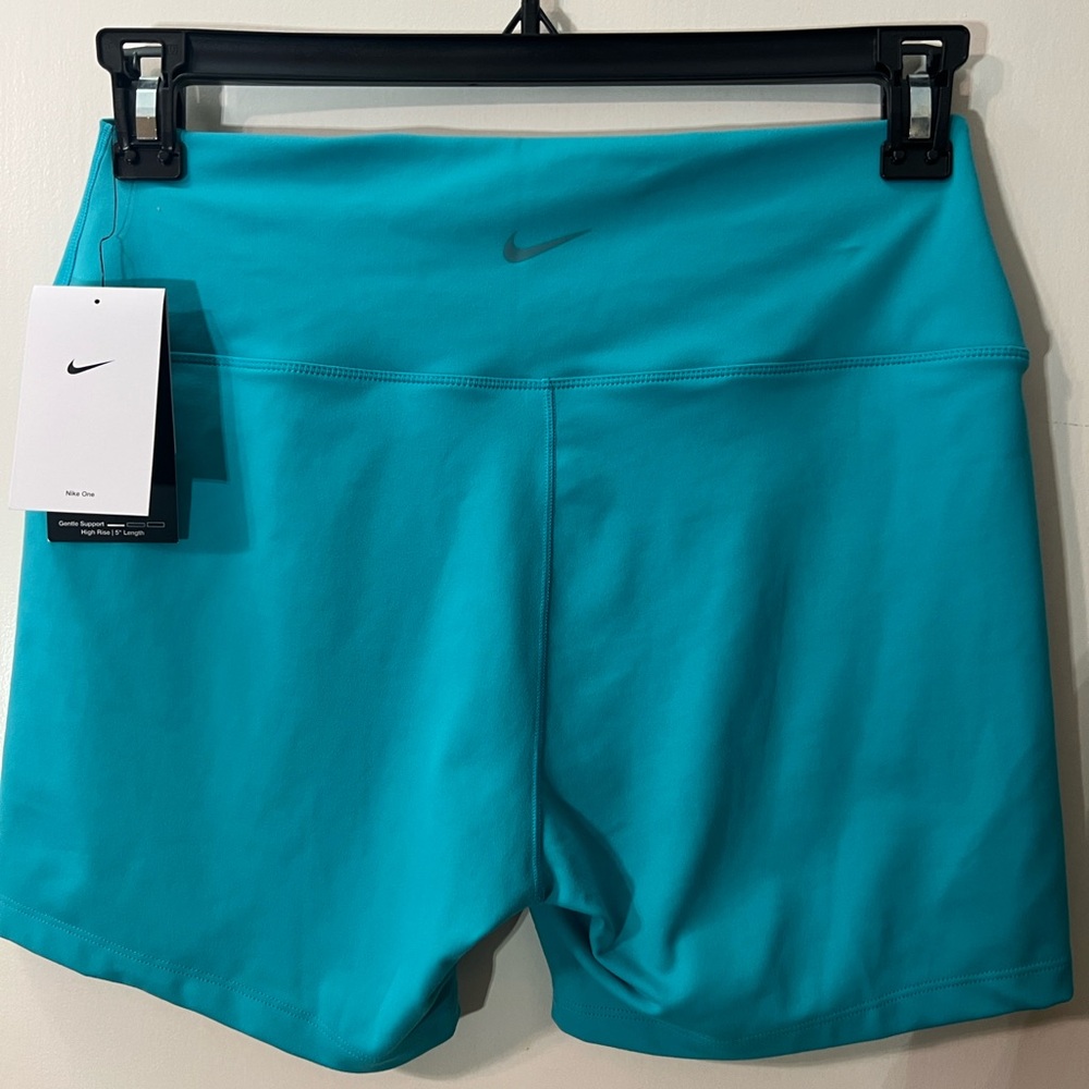 NIKE Women’s Active High-Waist Performance Shorts - Teal - Picture 2 of 4